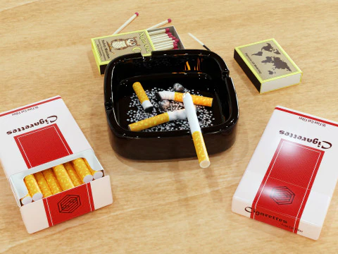 Cigarette Ashtray Match 001 3D Model