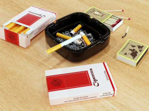 Cigarette Ashtray Match 001 3D Model