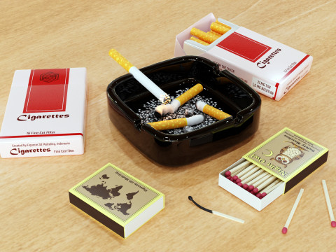 Cigarette Ashtray Match 001 3D मॉडल
