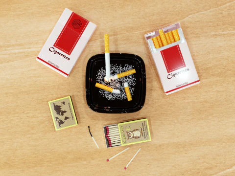 Cigarette Ashtray Match 001 3D Model