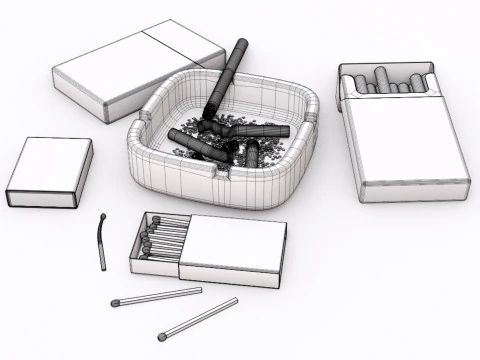 Cigarette Ashtray Match 001 3D Model
