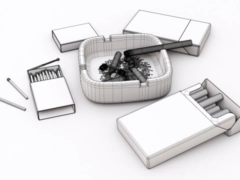 Cigarette Ashtray Match 001 3D Model