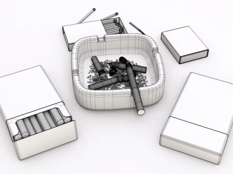 Cigarette Ashtray Match 001 3D Model