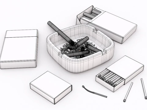 Cigarette Ashtray Match 001 3D Model