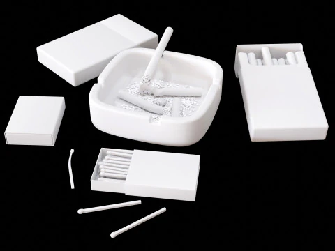 Cigarette Ashtray Match 001 3D Model