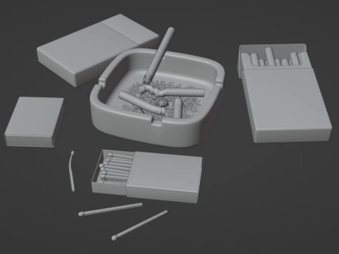 Cigarette Ashtray Match 001 3D Model