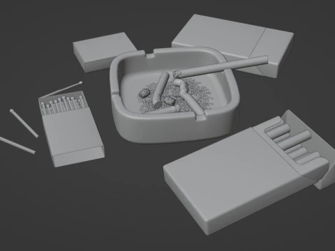 Cigarette Ashtray Match 001 3D Model
