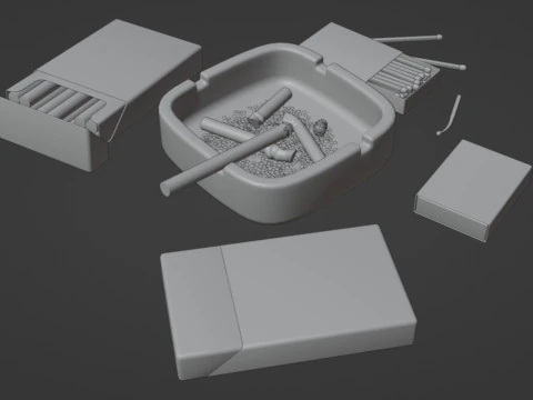 Cigarette Ashtray Match 001 3D Model