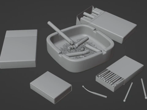 Cigarette Ashtray Match 001 3D Model