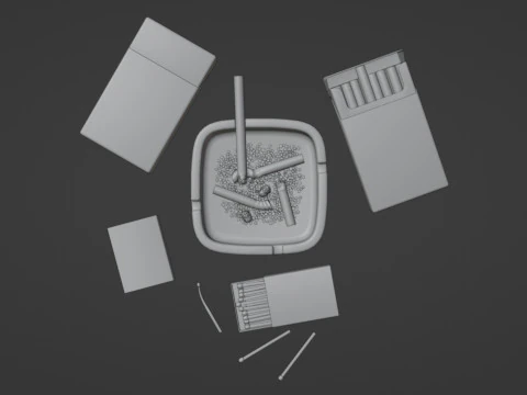 Cigarette Ashtray Match 001 3D Model