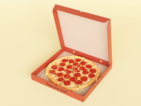 Pizza Pepperoni Slice in Box 001 3Dモデル