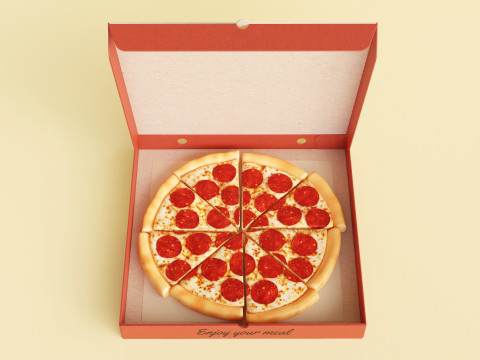 Pizza Pepperoni Slice in Box 001 3Dモデル
