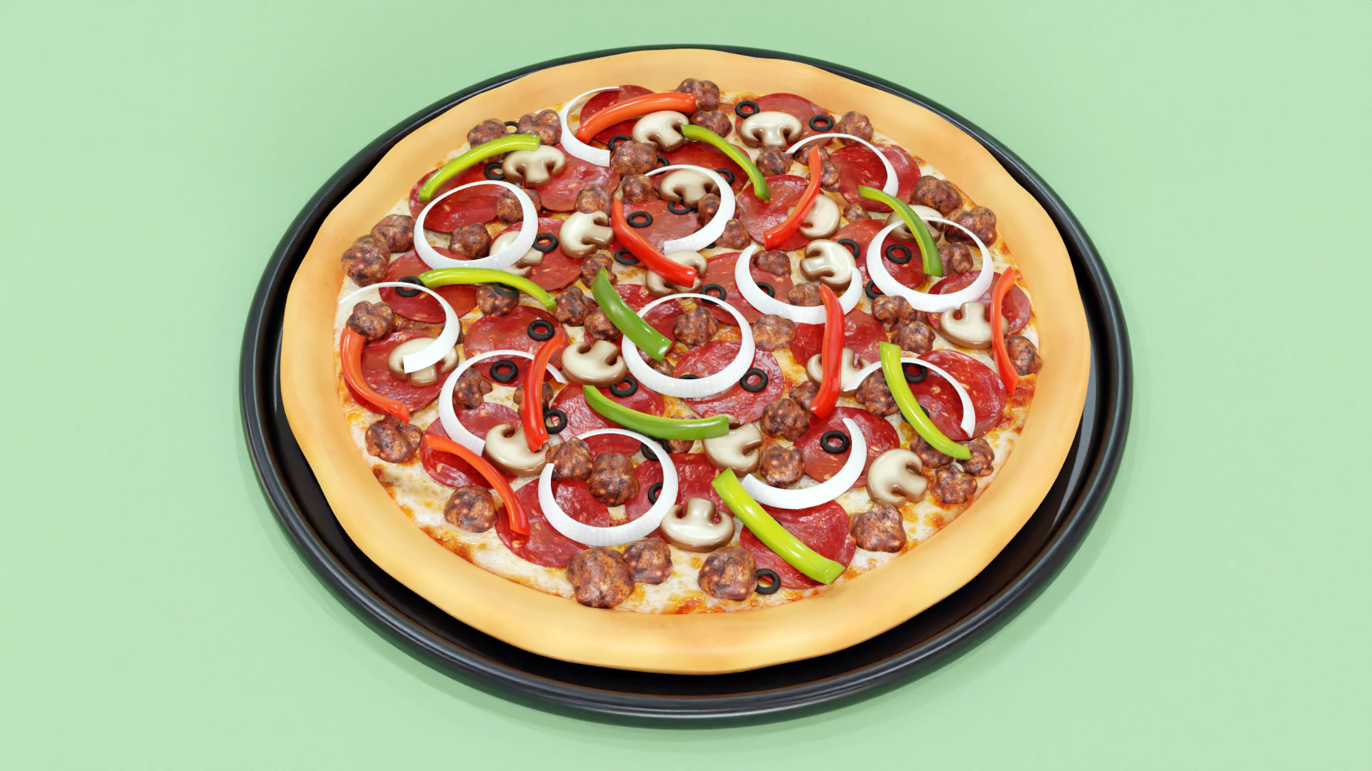 Pizza Supreme 001 3D Model .c4d .max .obj .3ds .fbx .stl .blend 