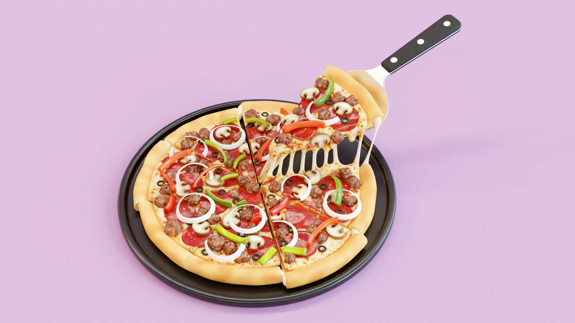 Pizza Supreme Slice 001 3D Model .c4d .max .obj .3ds .fbx .stl .blend