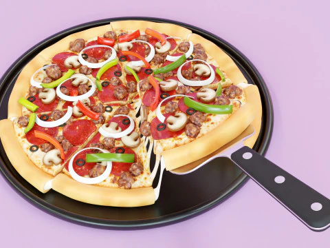 Pizza Supreme Slice 001 3D Model