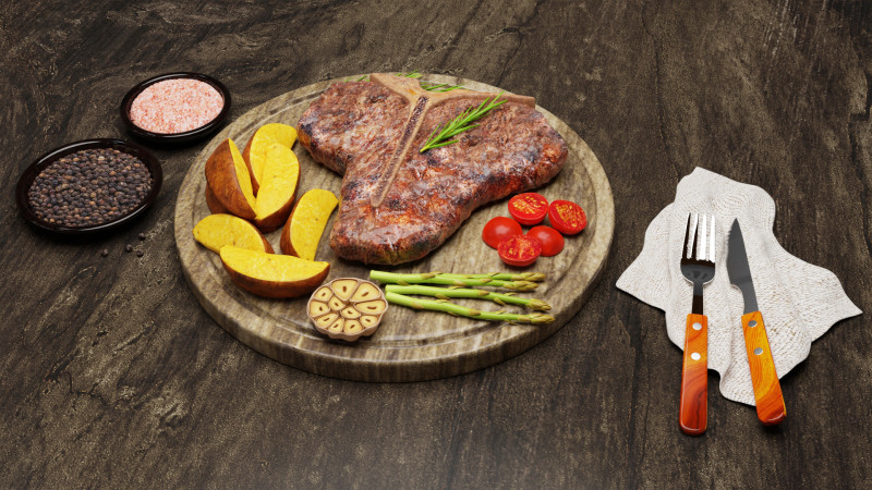 T-Bone Steak 001 3D Model .c4d .max .obj .3ds .fbx .stl .blend