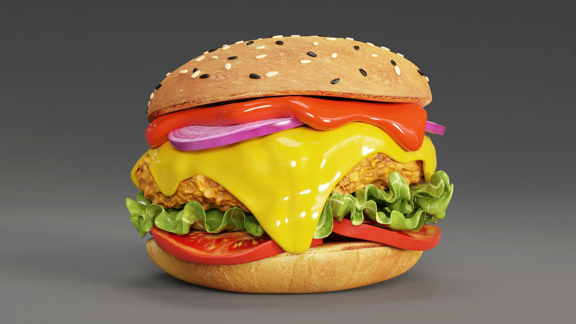 Chicken Burger 001 3D Model .c4d .max .obj .3ds .fbx .stl .blend 