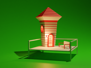 Scandinavian style red white hut designlow poly 3d simple design Modelo 3D
