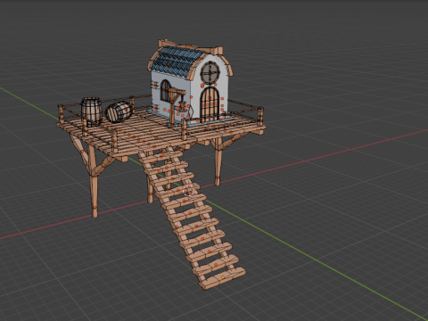 Low polygon sea town house Modelo 3D