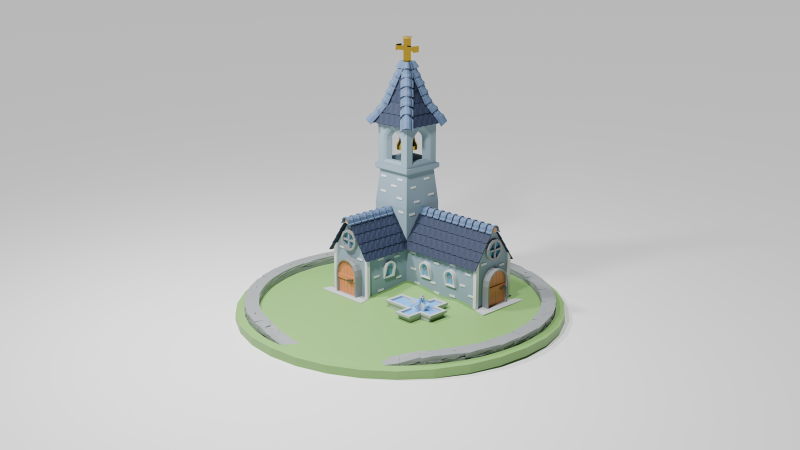 Low poly medieval stylized church 3d 3Dモデル .c4d .max .obj .3ds .fbx .stl .blend