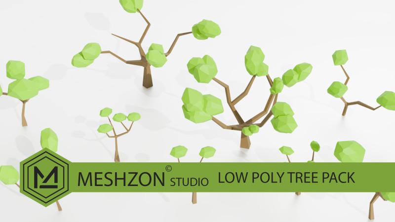 Low Poly Tree Pack Smart UV Atlas Optimized 9 Unique Trees 3Dモデル .c4d .max .obj .3ds .fbx .stl .blend 