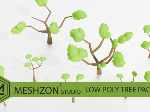 Low Poly Tree Pack Smart UV Atlas Optimized 9 Unique Trees Modelo 3D