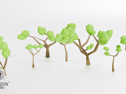 Low Poly Tree Pack Smart UV Atlas Optimized 9 Unique Trees 3Dモデル