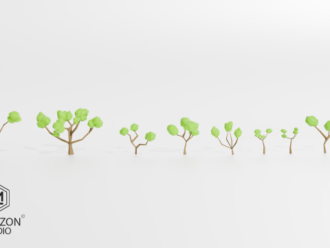 Low Poly Tree Pack Smart UV Atlas Optimized 9 Unique Trees 3Dモデル