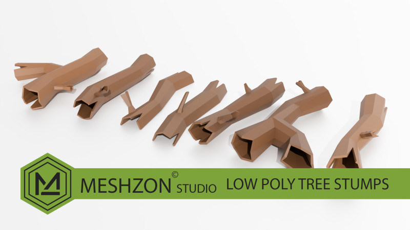 MESHZON Low Poly Tree Stump Pack 7 Stylized Models 3Dモデル .c4d .max .obj .3ds .fbx .stl .blend