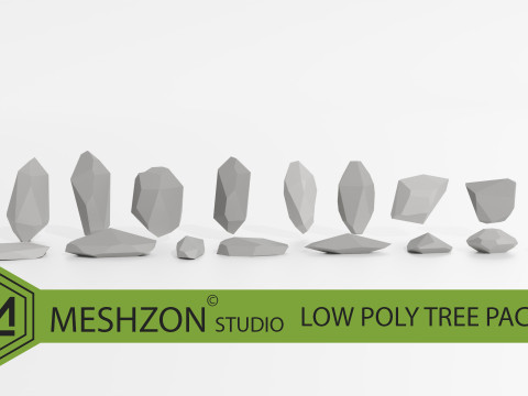MESHZON Low Poly Stone Pack 16 Stylized Models Modelo 3D