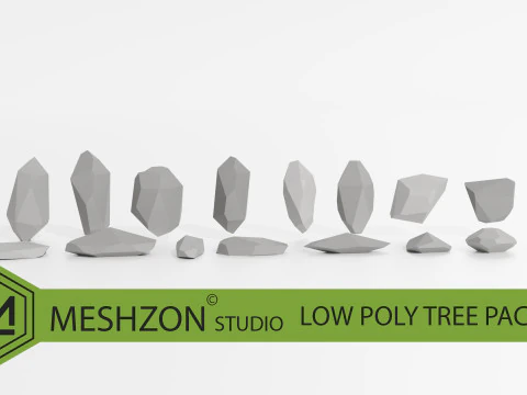 MESHZON 로우 폴리 스톤 팩 16개 양식화된 모델 3D 모델