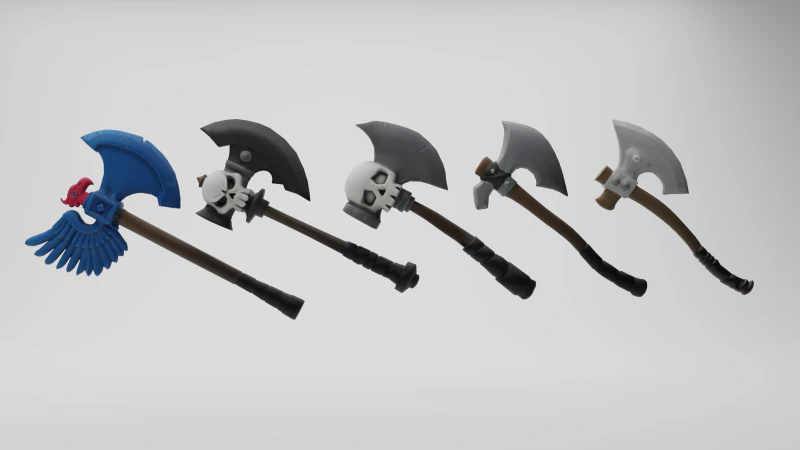 Стилізований фентезійний пакет сокир x5 Low Poly. Гра готова 3D Модель .c4d .max .obj .3ds .fbx .stl .blend 