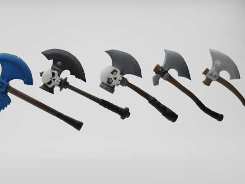 Pacchetto asce fantasy stilizzato x5 Gioco Low Poly pronto Modello 3D