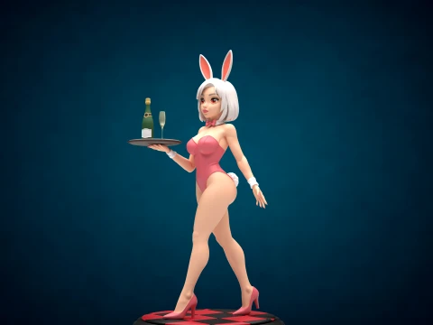 Stylized Bunny Waitress Figure 3D Printable Model 3D Print Model