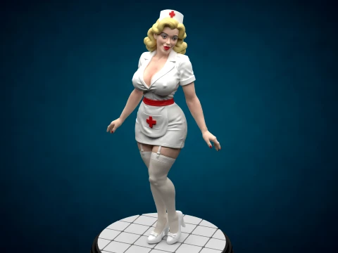 Vintage Pin-Up Nurse Figure - 3D Printable Model 3D Print Model