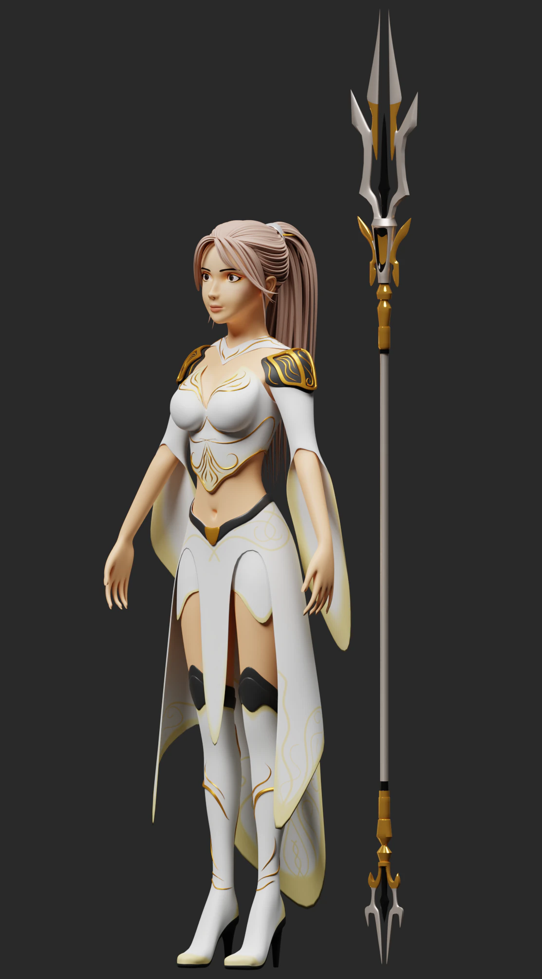 Fantasy female character with a spear 3D Model .c4d .max .obj .3ds .fbx .stl .blend 