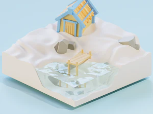El desierto y una casa. Modelo 3D