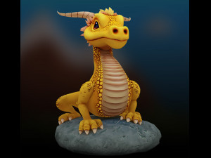 Low-poly model of a small wingless dragon cartoon 3D Model