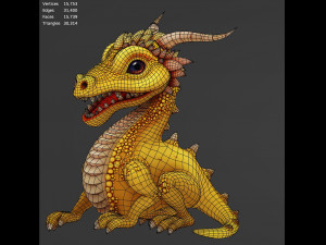 Low-poly model of a small wingless dragon cartoon 3D Model