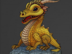Low-poly model of a small wingless dragon cartoon 3D Model