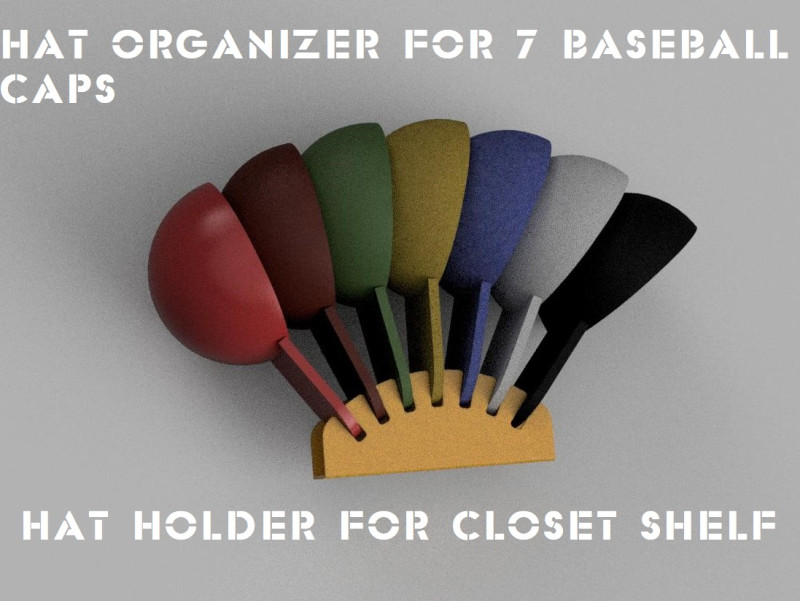 Hat Organizer for 7 Baseball Caps Hat Holder for Closet Shelf 3D 3D print model 3D Print Model .c4d .max .obj .3ds .fbx .stl .blend 