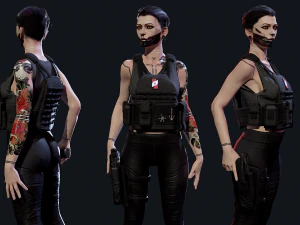 Mercen&aacute;rio Cyberpunk Low-poly Modelo 3D