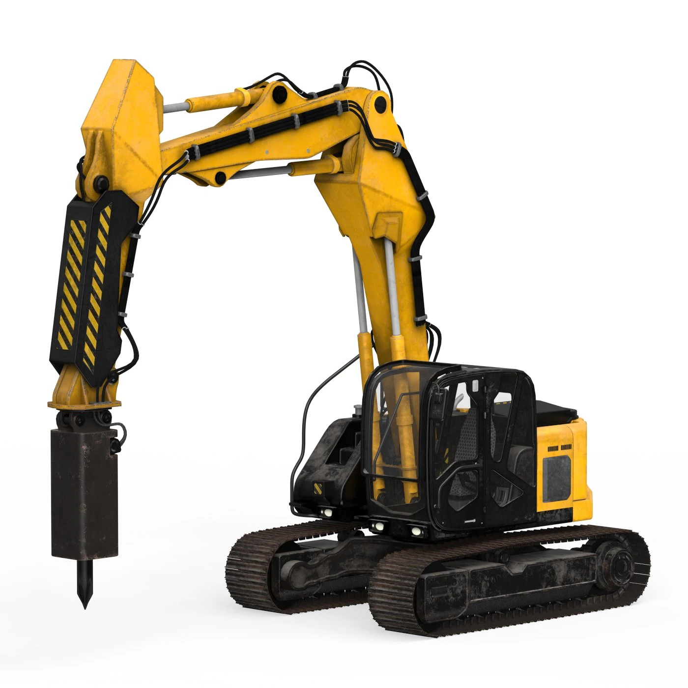 JCB Excavator Breaker Hammer 3D Model .c4d .max .obj .3ds .fbx .stl .blend 