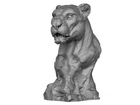 Wild Lioness Head Sculpture 3D Print Model Model do druku 3D