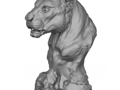 Wild Lioness Head Sculpture 3D Print Model 3D Baskı Modeli