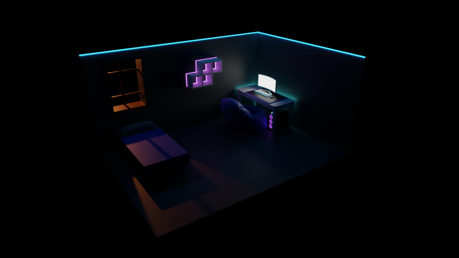 Bedroom with computer 3D Model .c4d .max .obj .3ds .fbx .stl .blend 