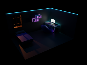 Bedroom with computer Modello 3D