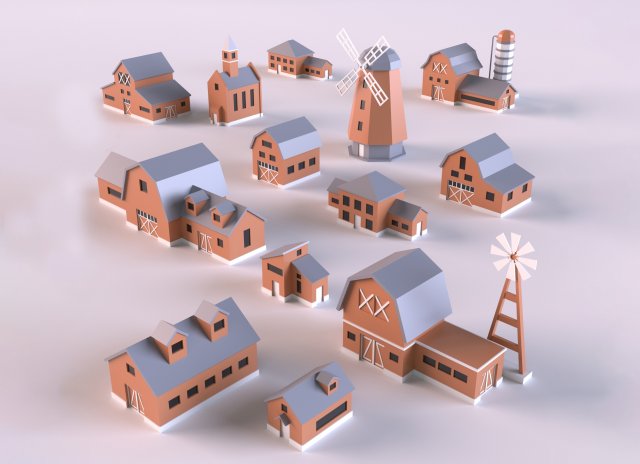 Low poly farm Buildings 01 3D मॉडल .c4d .max .obj .3ds .fbx .stl .blend