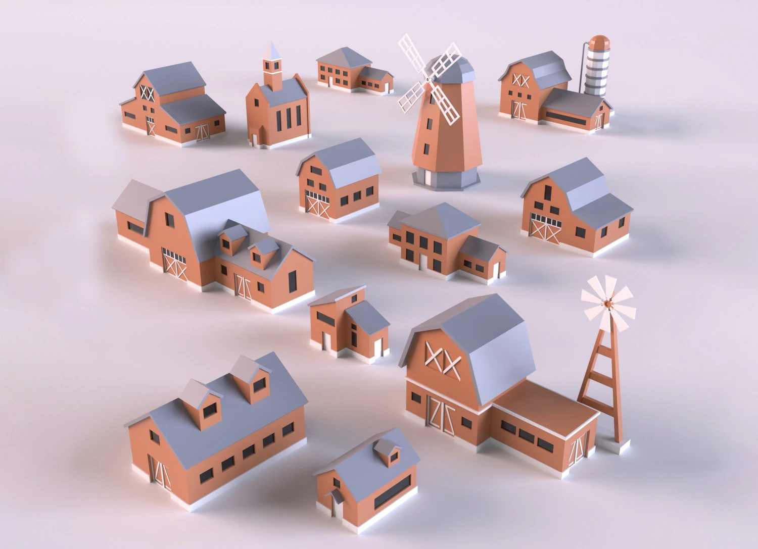 Low poly farm Buildings 01 3D Model .c4d .max .obj .3ds .fbx .stl .blend