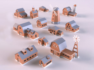 Low poly farm Buildings 01 3D Model